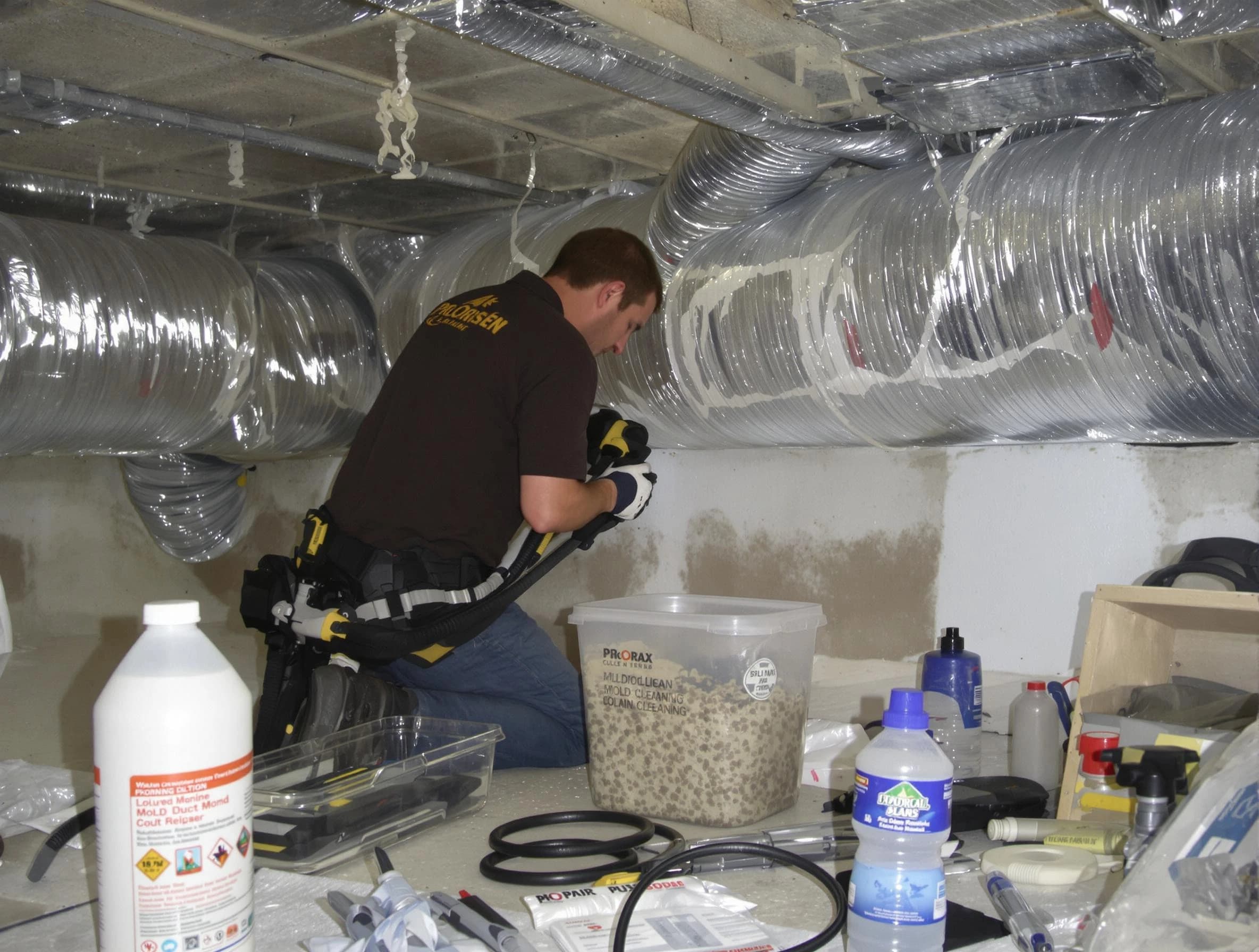 Fullerton Air Duct Cleaning specialist performing professional mold removal from air ducts in Fullerton