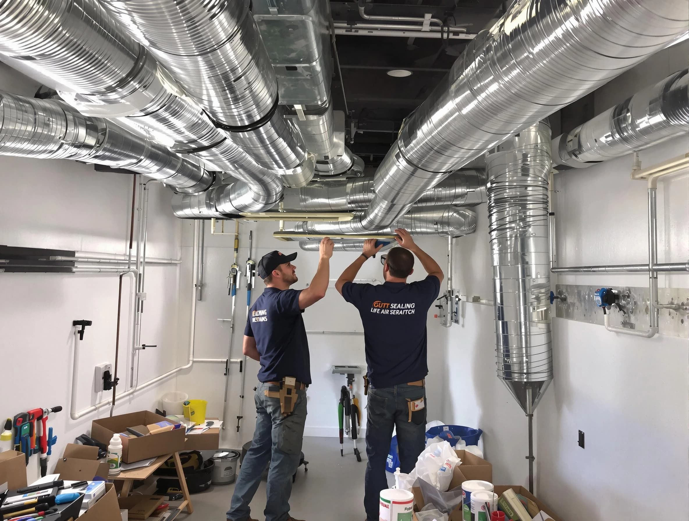 Fullerton Air Duct Cleaning technician applying professional duct sealing solutions in Fullerton