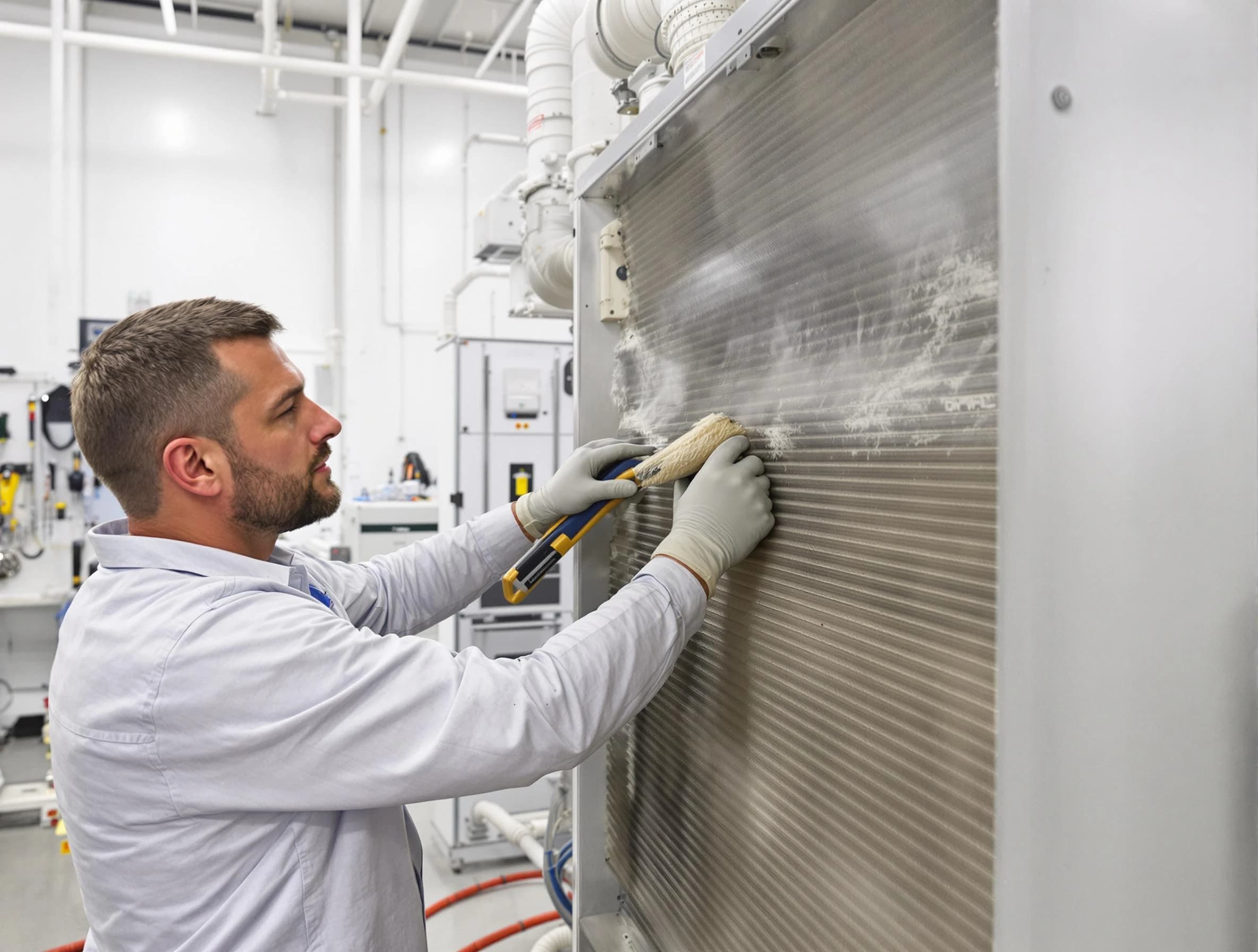 Fullerton Air Duct Cleaning technician performing precision commercial coil cleaning at a Fullerton business